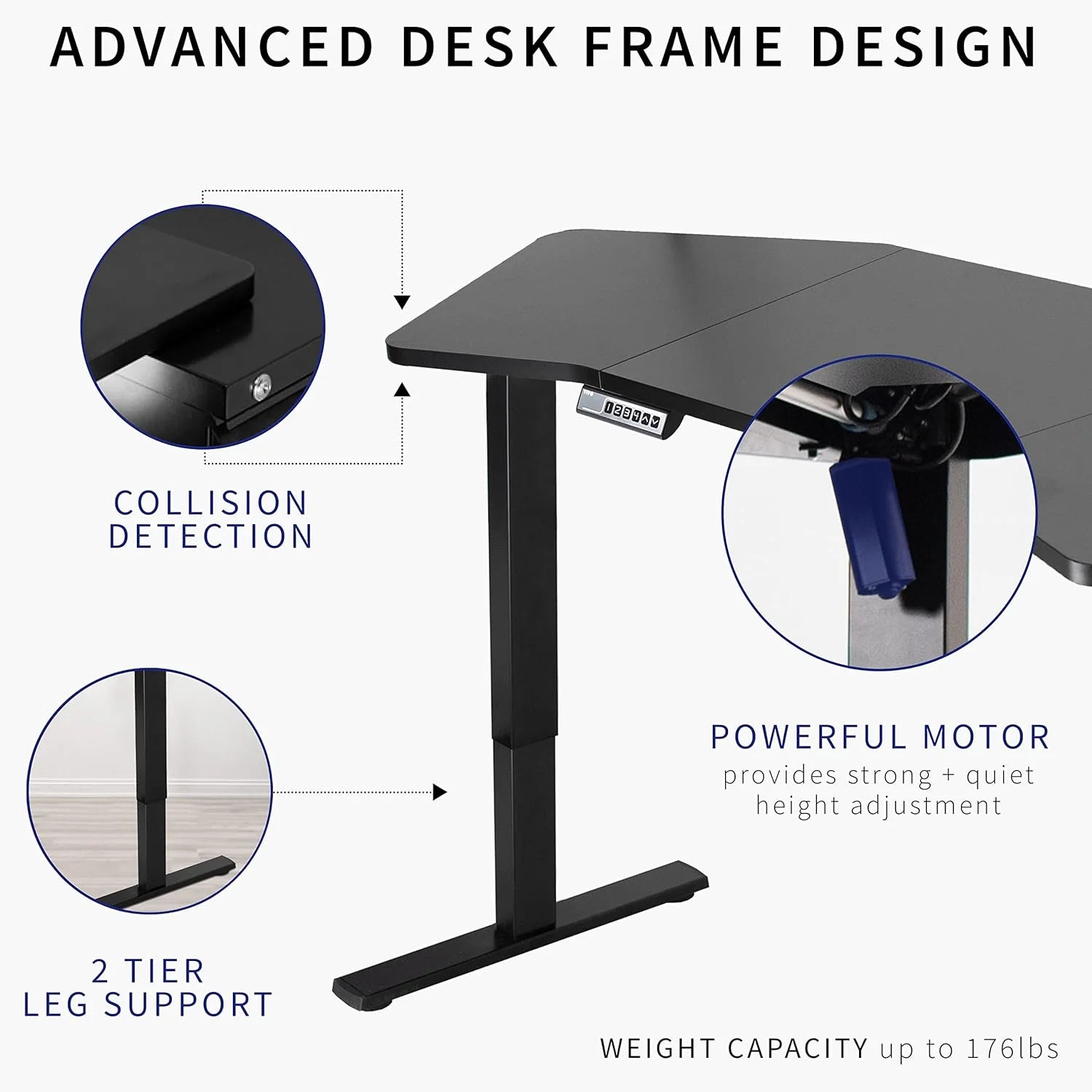 Electric Height Adjustable Stand Up Desk with Black Tabletop and White Frame O655476