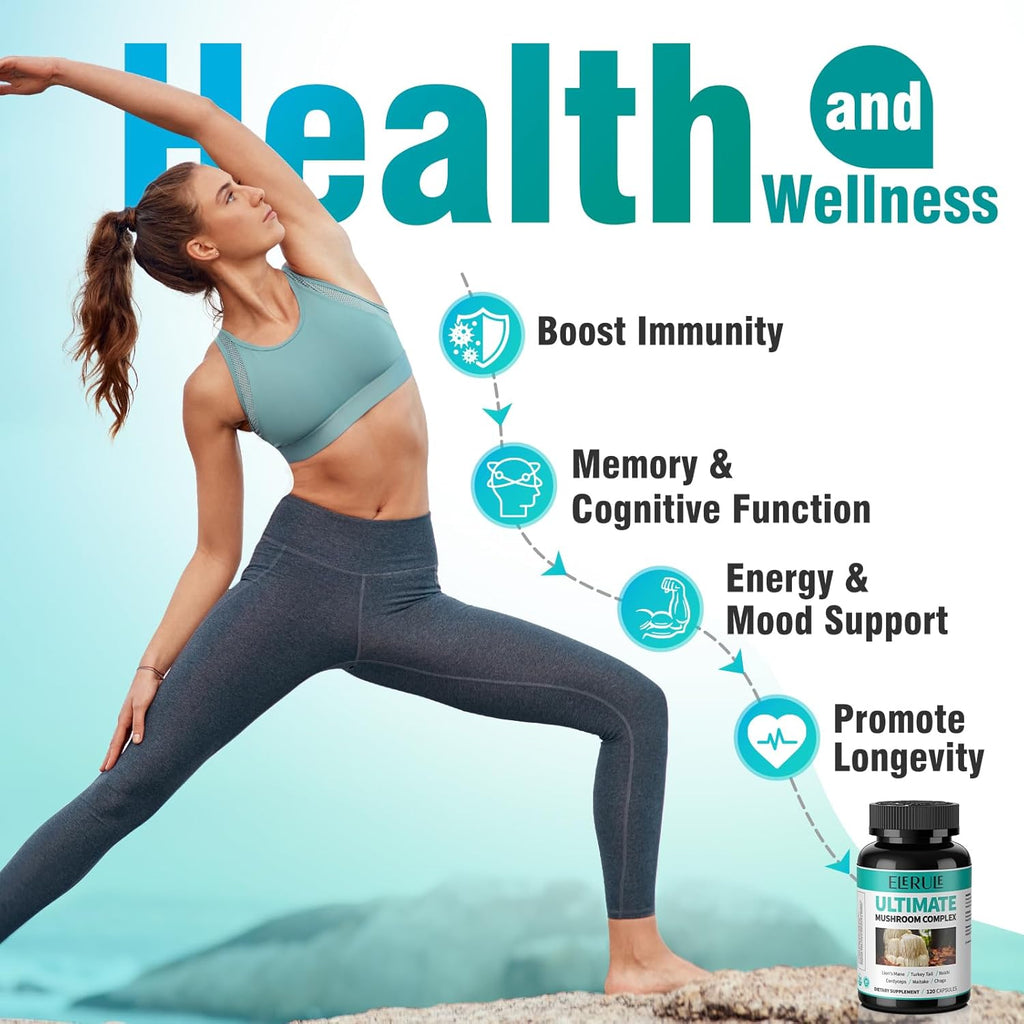 Mushroom Supplement for Focus, Memory & Immune Support, 120 Capsules Y2647