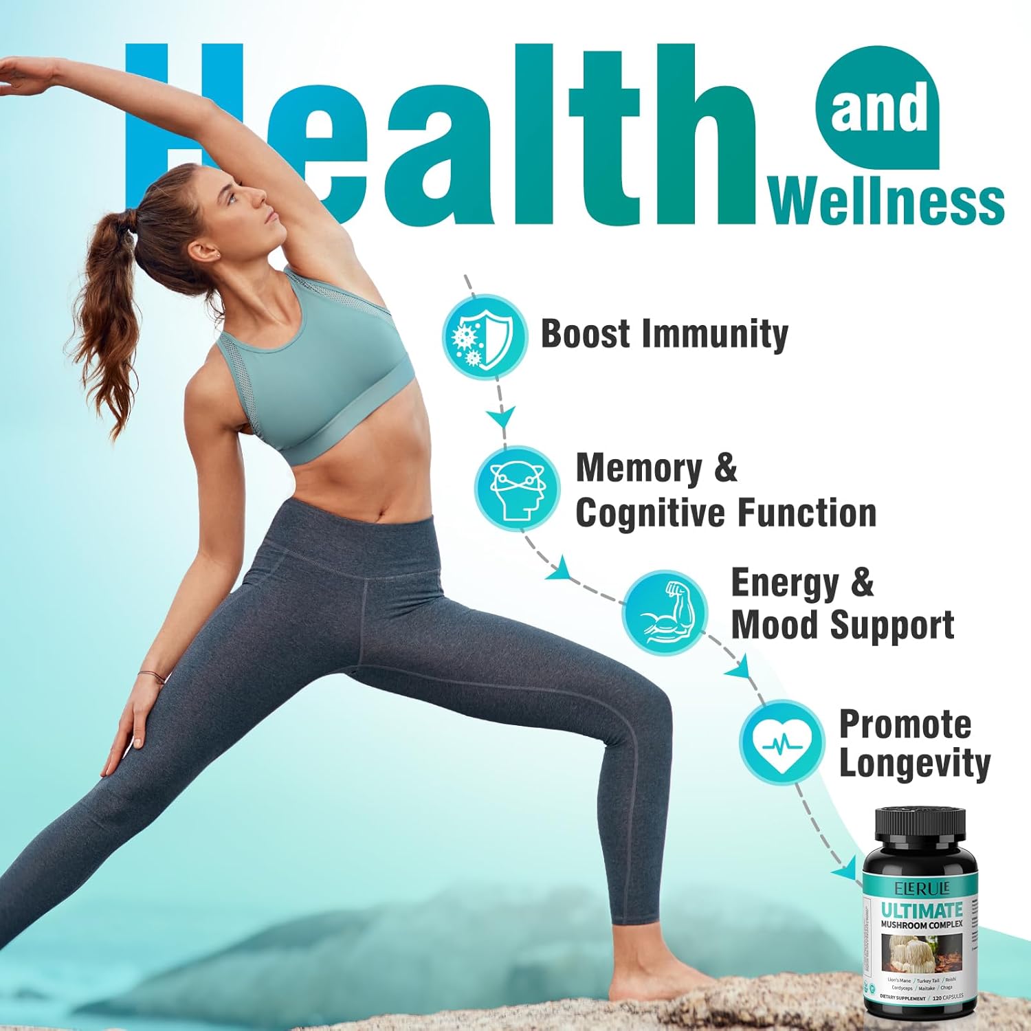 Mushroom Supplement for Focus, Memory & Immune Support, 120 Capsules Y2647