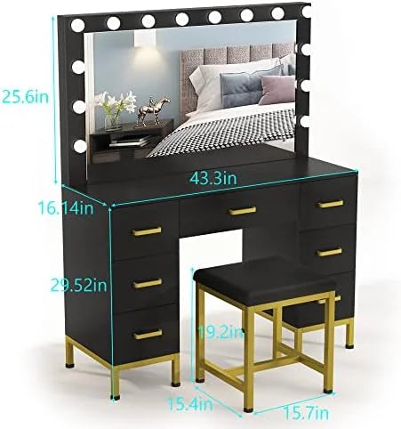 Vanity Set with Lighted Mirror and Cushioned Stool Z6449