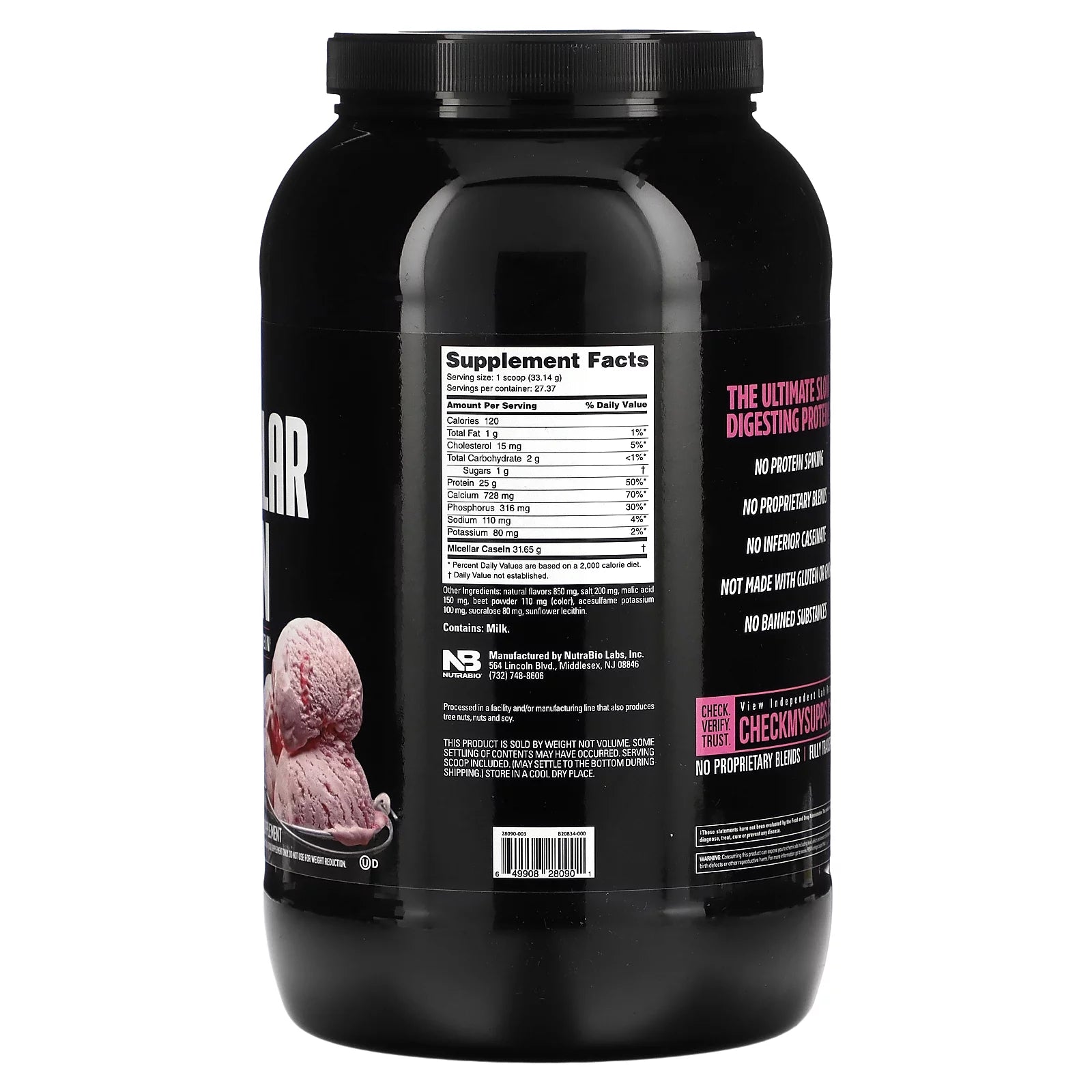 Micellar Casein, Strawberry Ice Cream, 2 lb D886775