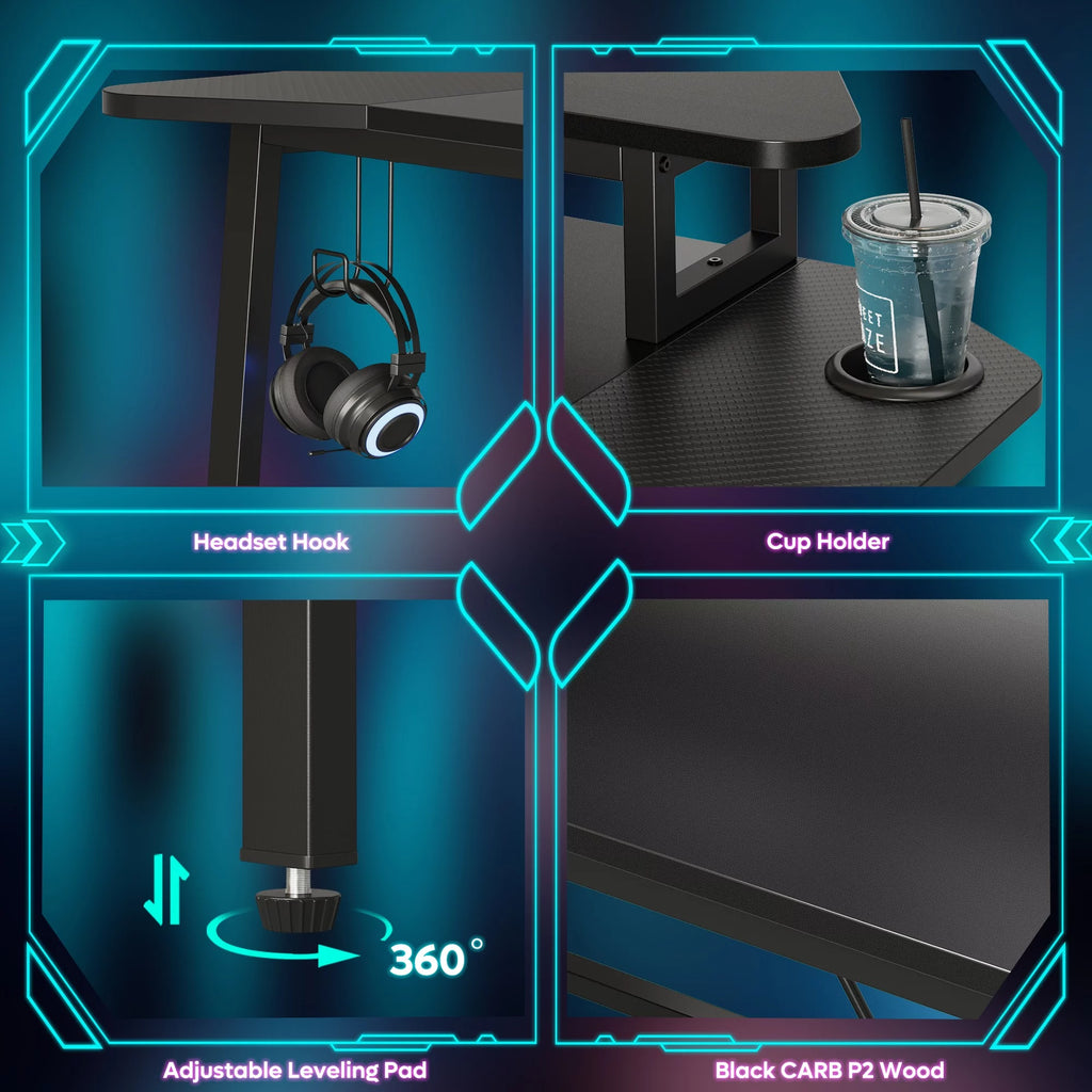 Gaming Desk 50 Inch with LED Lights and Monitor Stand C4904