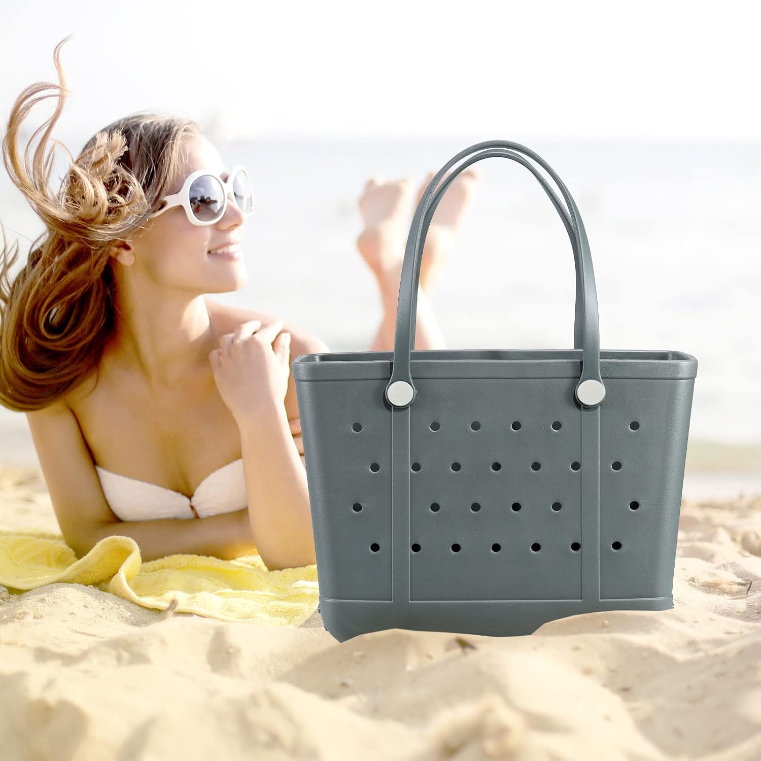 Large Rubber Beach Bag Waterproof Sandproof Tote V8494