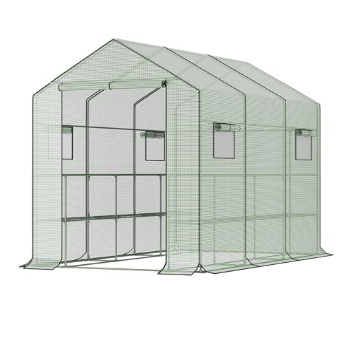 Walk-in Greenhouse with Roll-Up Zipper Door and Shelves, 56x28x76 inch U530766