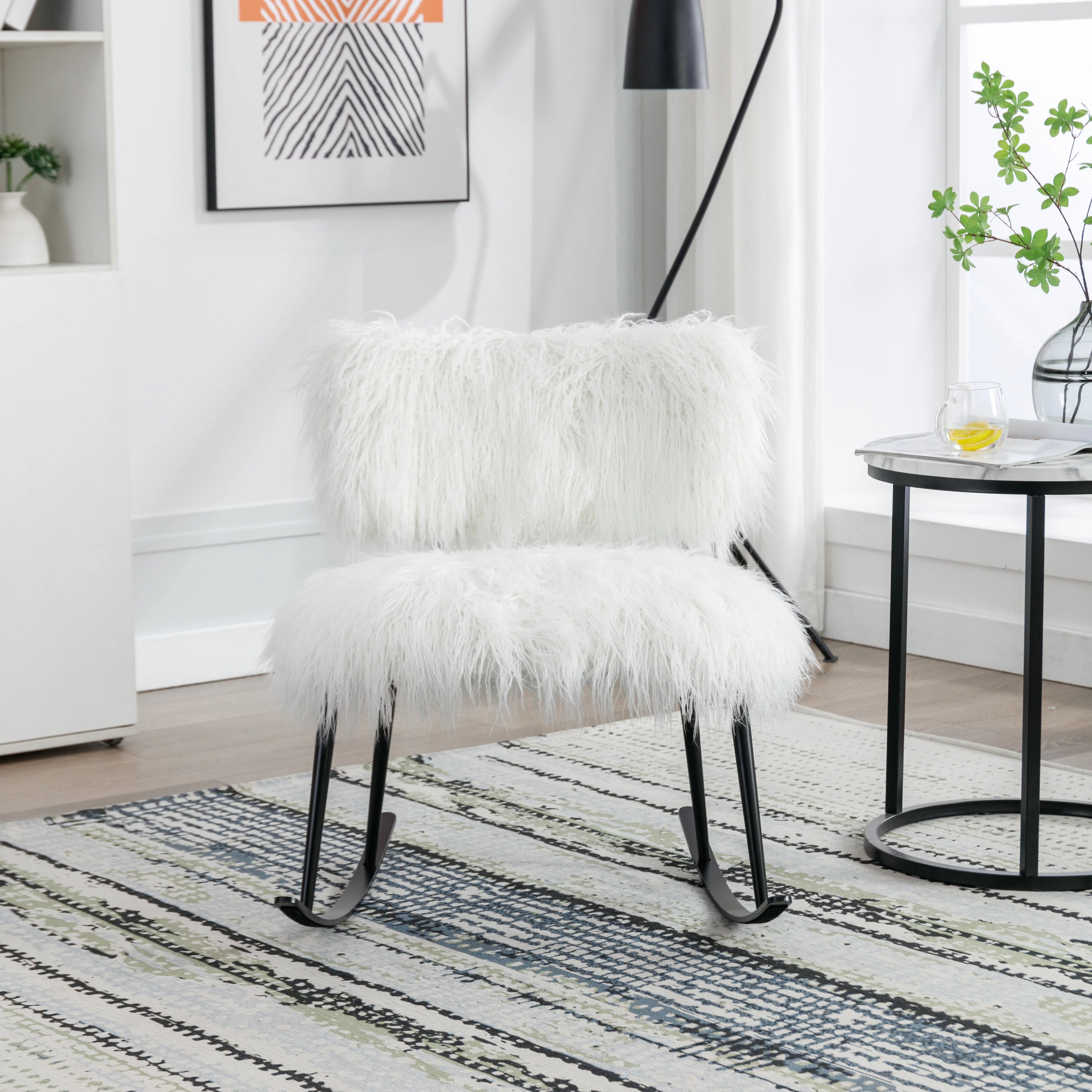 Faux Fur Plush Nursery Rocking Chair with Metal Rocker A154965