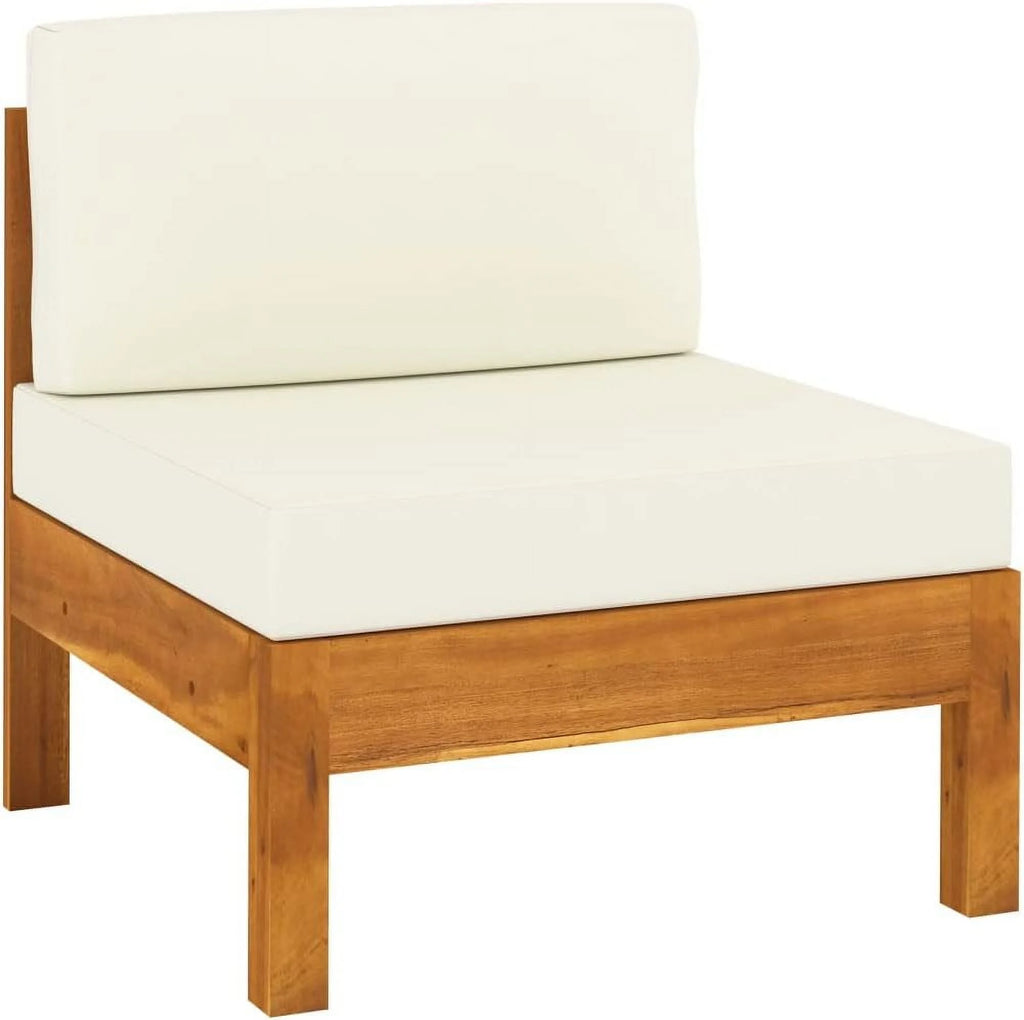 6 Piece Patio Lounge Set with Cream White Cushions and Acacia Wood Outdoor Table U171148