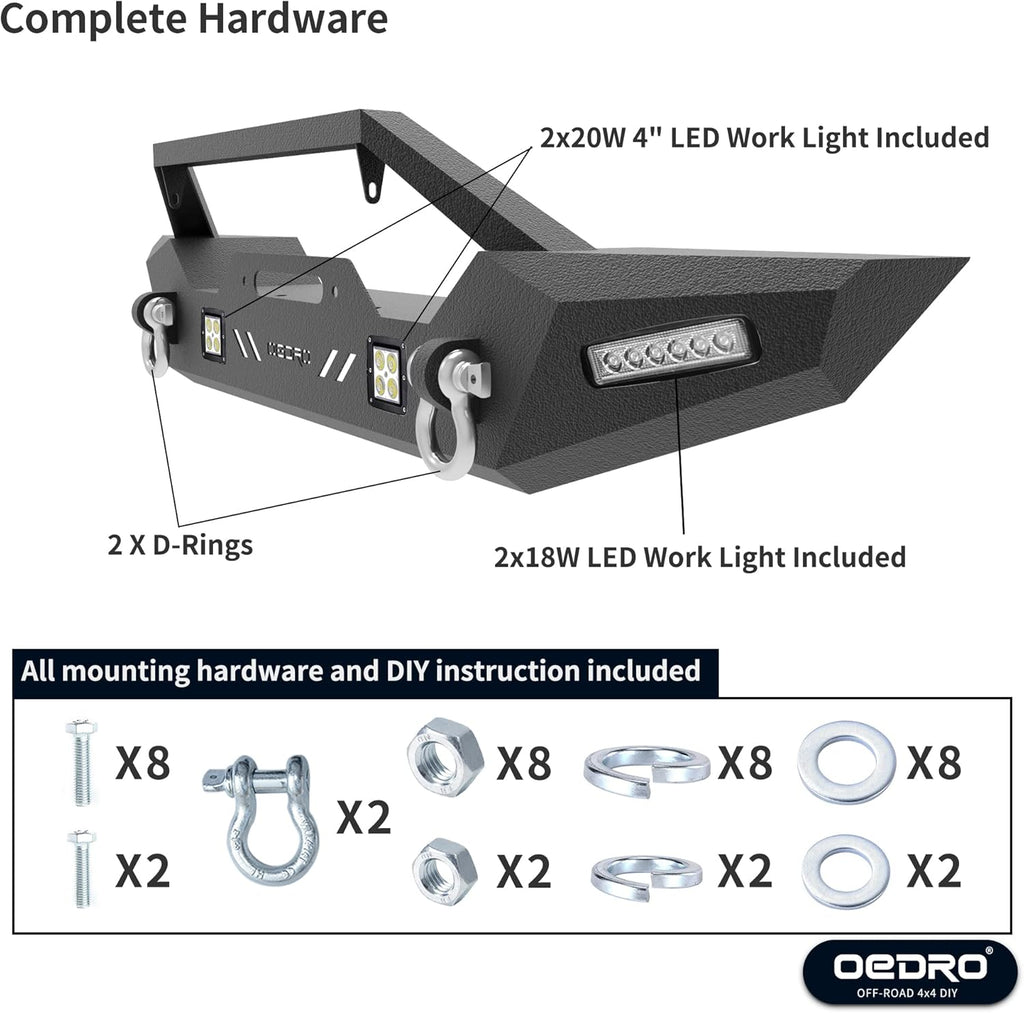 Front Bumper for Jeep Wrangler JL & Gladiator with Winch Plate, LED Lights, D-Rings J609