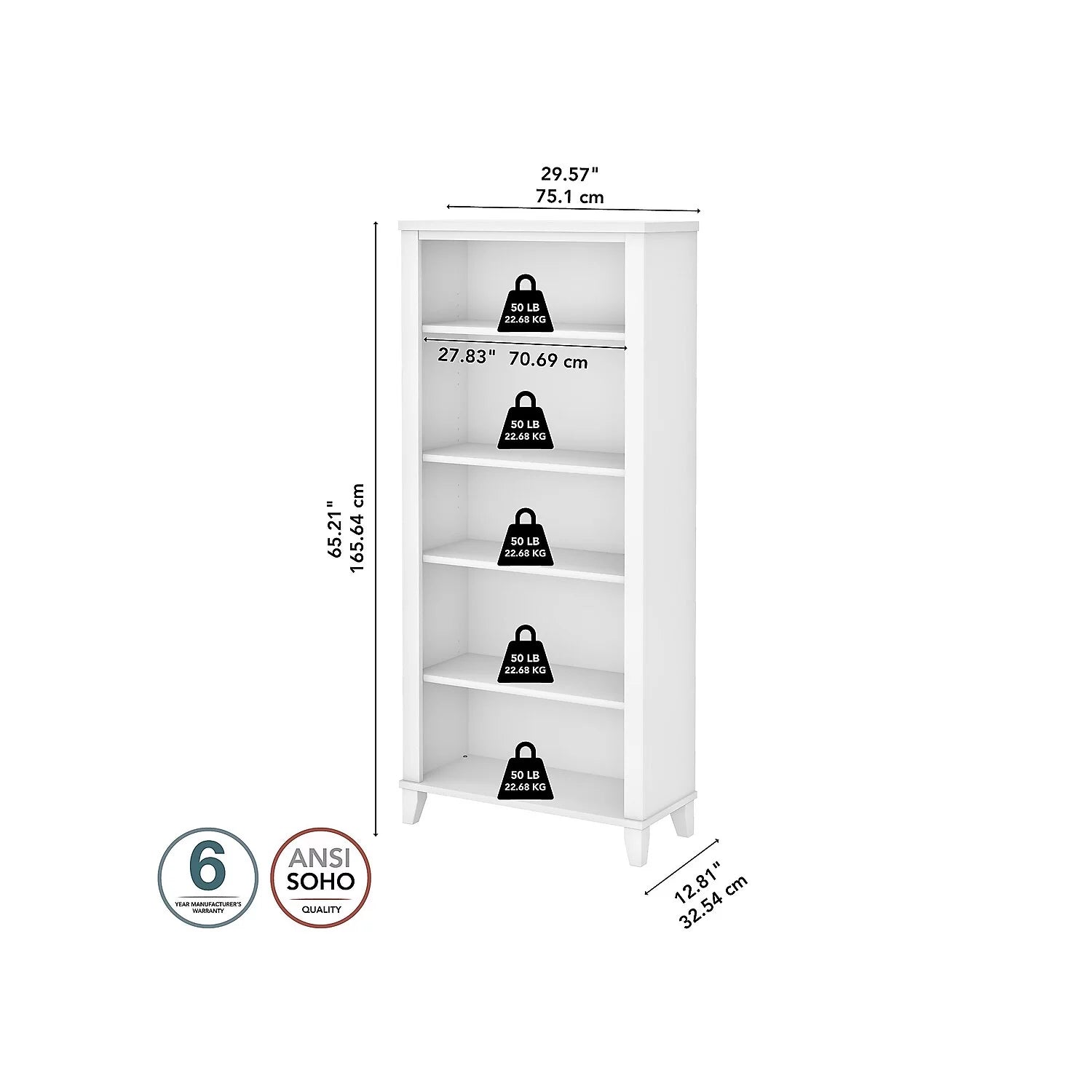 White 5 Shelf Tall Bookcase P636498