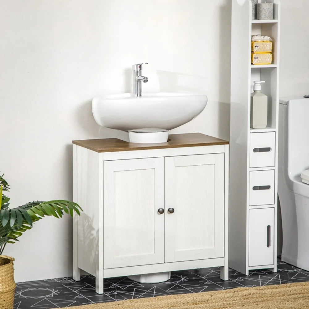 Pedestal Sink Storage Cabinet, Double Doors, Antique White I5289