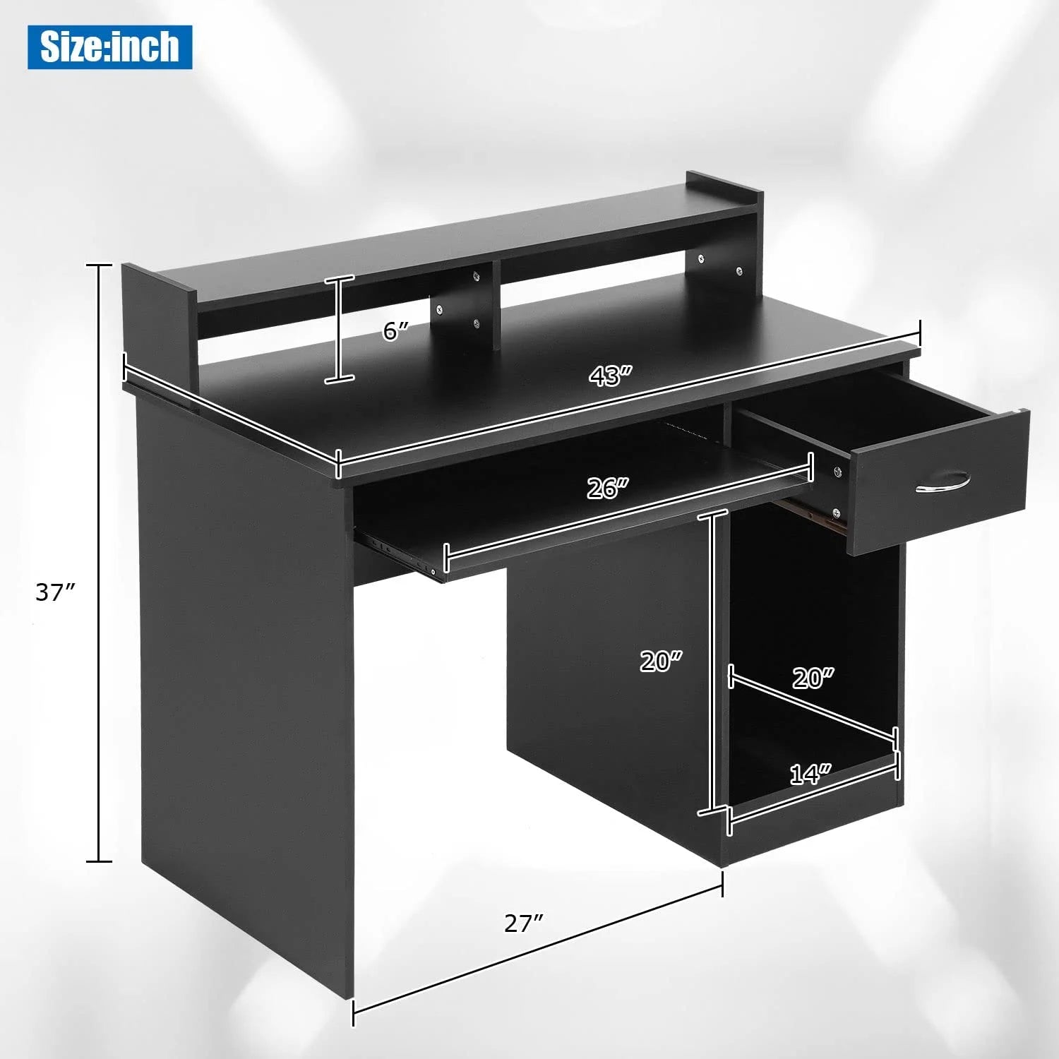 Small Desk with Drawer for Small Spaces, Computer Desk with Keyboard Tray and Shelf B703022