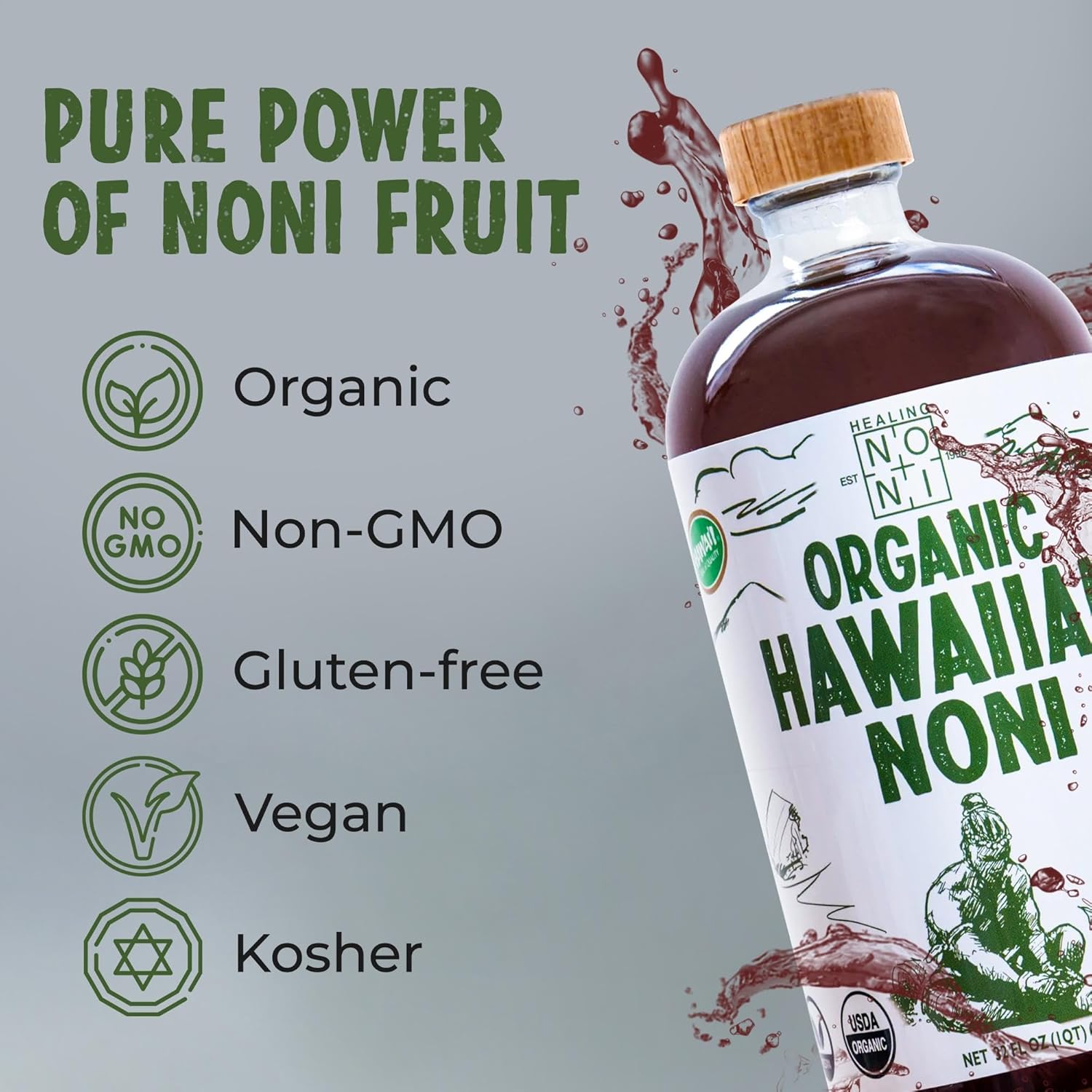Organic Noni Juice 32oz Glass Bottle Unsweetened D855342