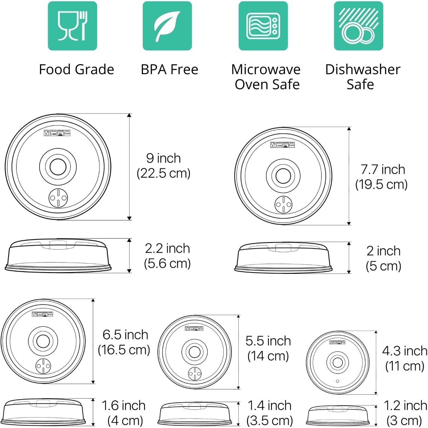 Microwave Food Splatter Guard Cover, Set of 5, Green, Steam Ventilation Window, Dishwasher Safe V181651