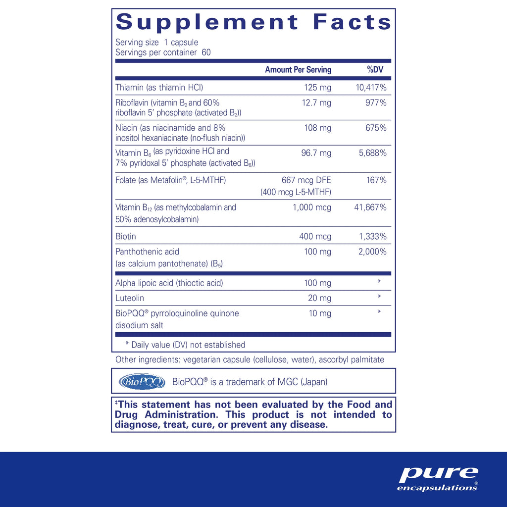 Ultra B-Complex with PQQ Vitamin B Supplement, 60 Capsules V7358