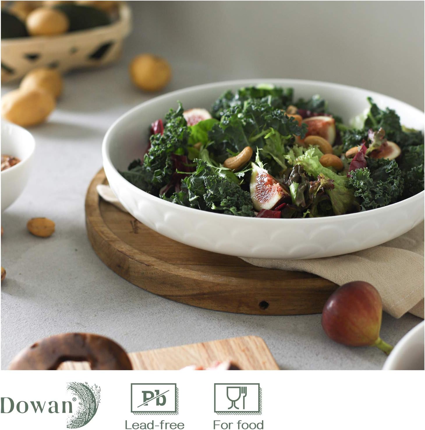 Large Ceramic Pasta Bowls Set of 4, White Salad Serving Bowls, Microwave and Dishwasher Safe L9078