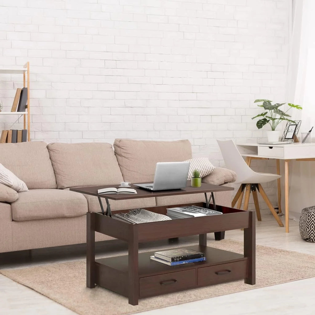 Lift Top Coffee Table with Hidden Compartment and Storage Shelves K22491
