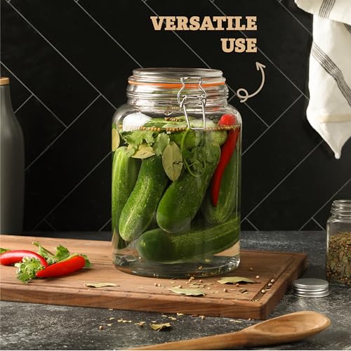 1 Gallon Glass Mason Jar with Hinged Lids, Wide-Mouth Airtight Canning Jar, Pickling & Flour Storage - Pack of 2 U55043