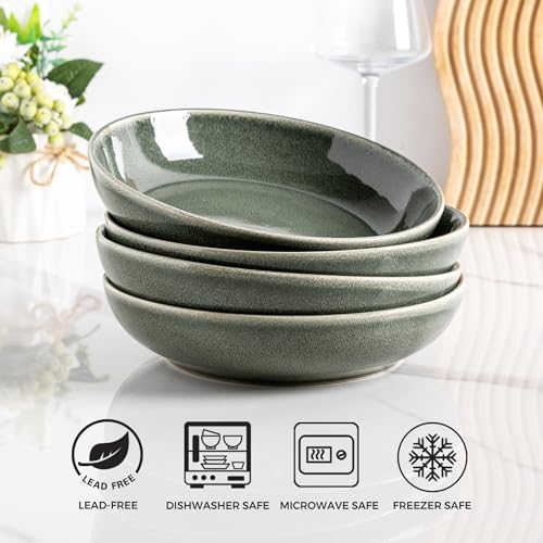 8.5" Ceramic Pasta Bowl Set of 6, 36oz, Microwave Safe, Ocean Blue K740363