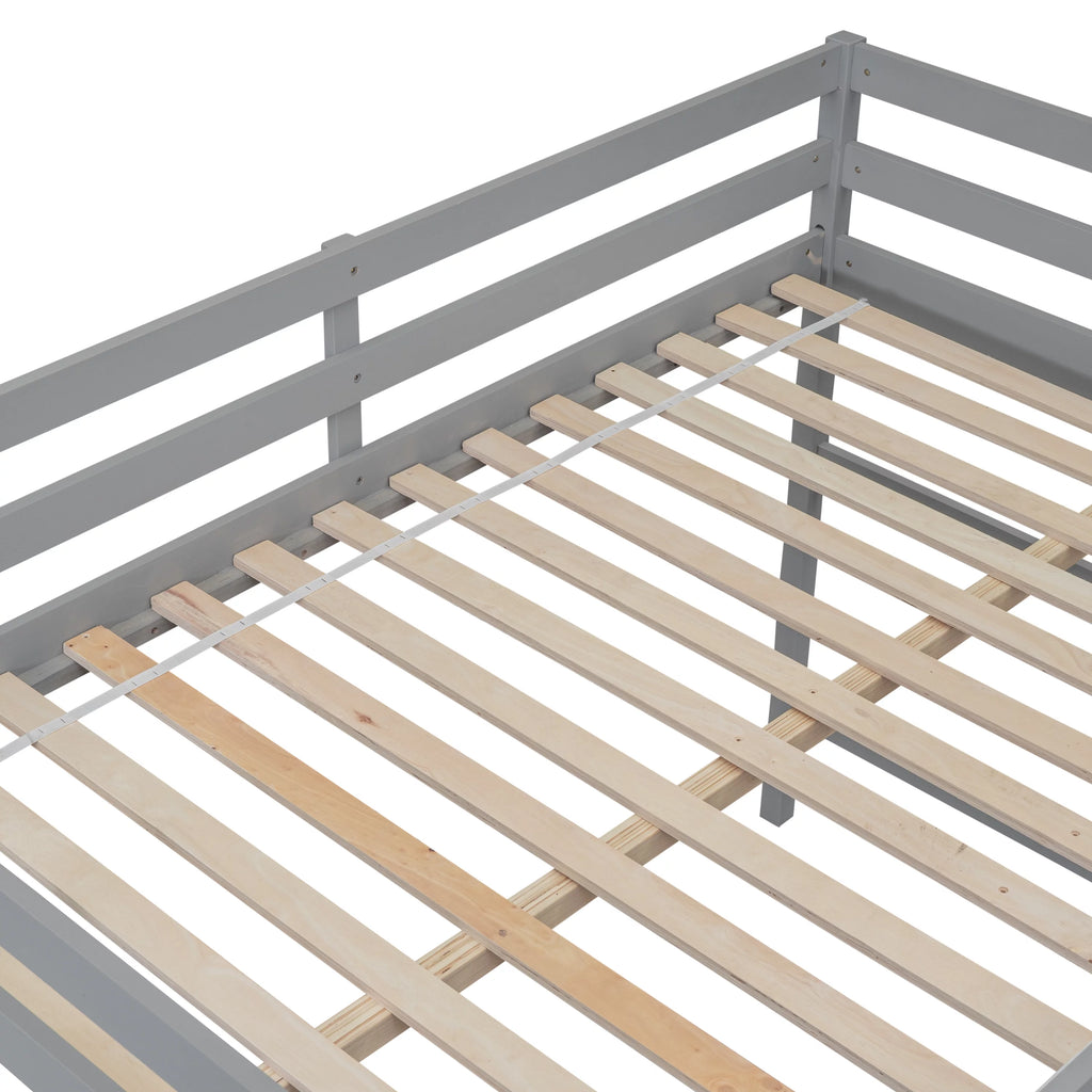 Full Wood Loft Bed with Safety Rail and Ladder for Kids, Gray S384254