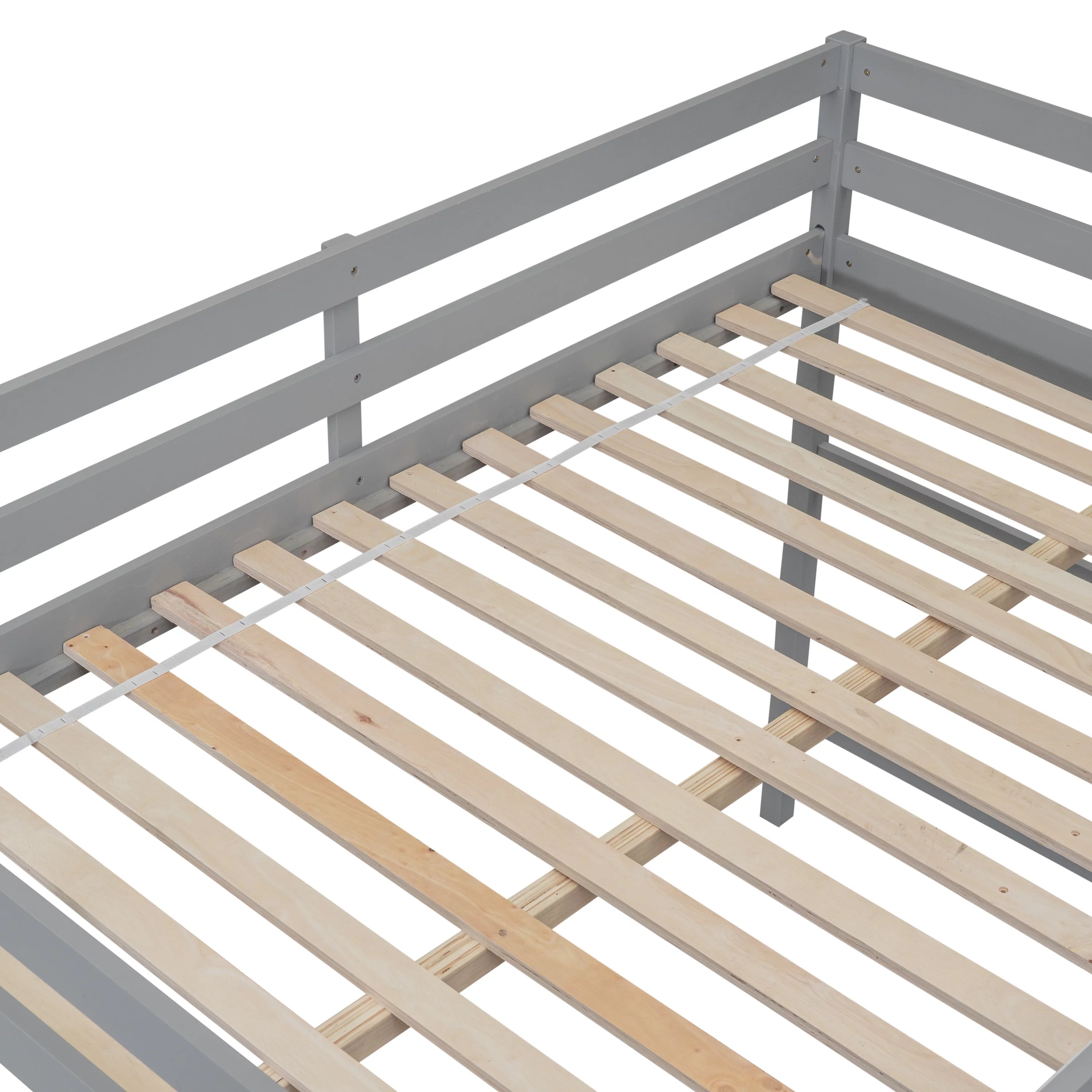 Full Wood Loft Bed with Safety Rail and Ladder for Kids, Gray S384254
