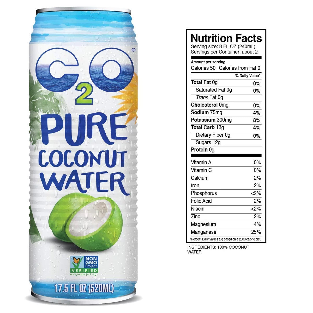 Pure Coconut Water, No Added Sugar, 17.5 FL OZ (Pack of 12) R798