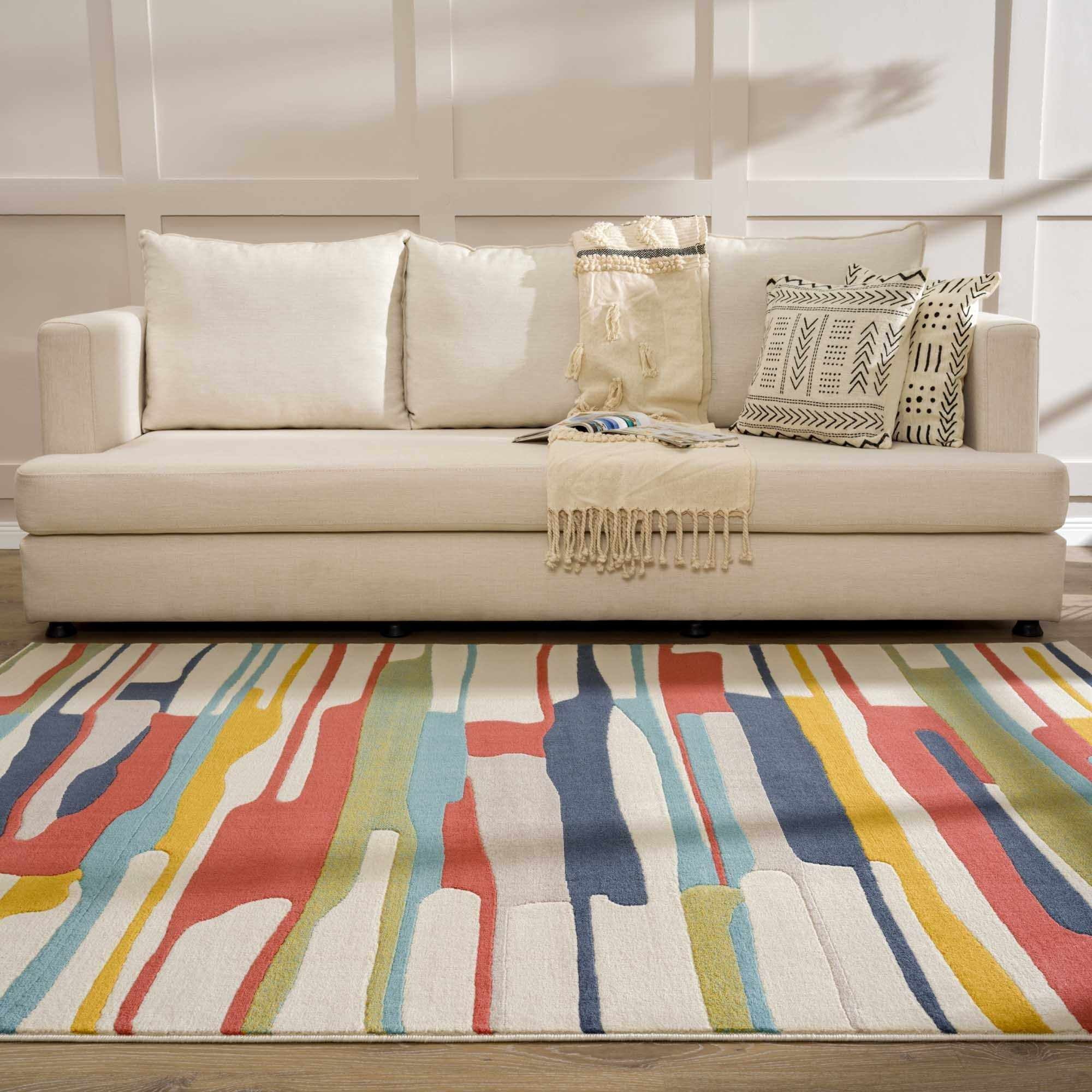 Multicolor Rainbow Striped Area Rug for Living Room Bedroom A79688