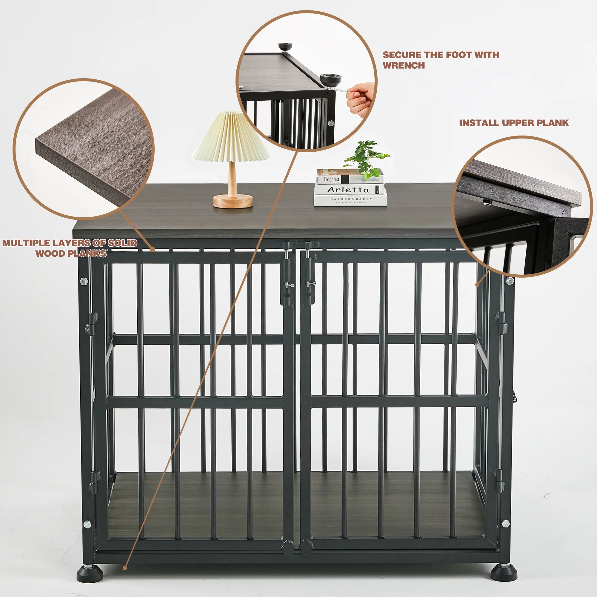 Wooden Dog Crate End Table for Medium and Large Dogs A832771