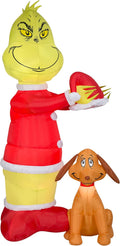 Gemmy Animated Airblown Inflatable Grinch Putting Santa Hat on Max Scene Dr. Seuss, 6 ft Tall