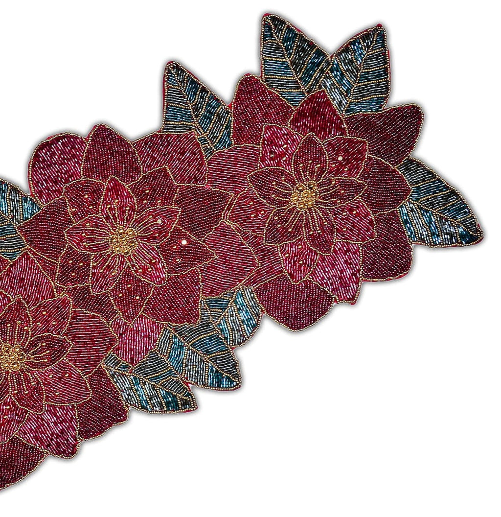 Beaded Christmas Floral Table Runner 13x36 Inch V80688