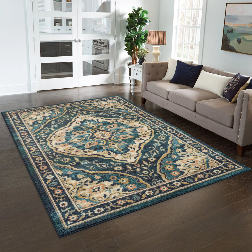 Persian Teal Blue Print Indoor Area Rug, 7' x 10' N276029
