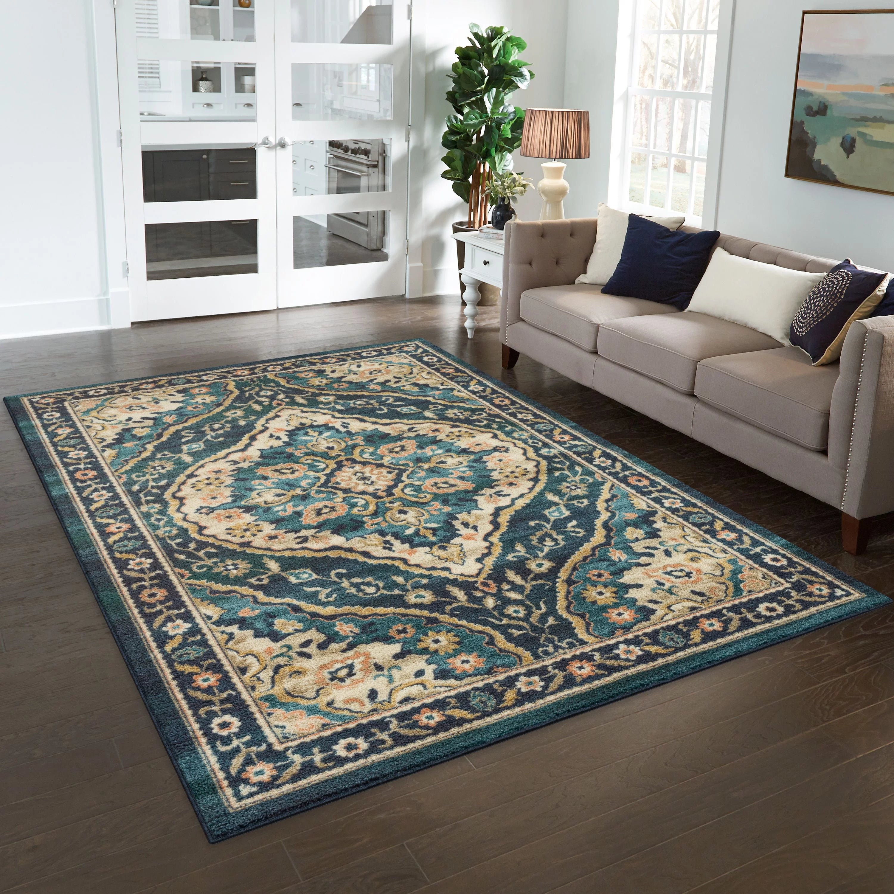 Persian Teal Blue Print Indoor Area Rug, 7' x 10' N276029