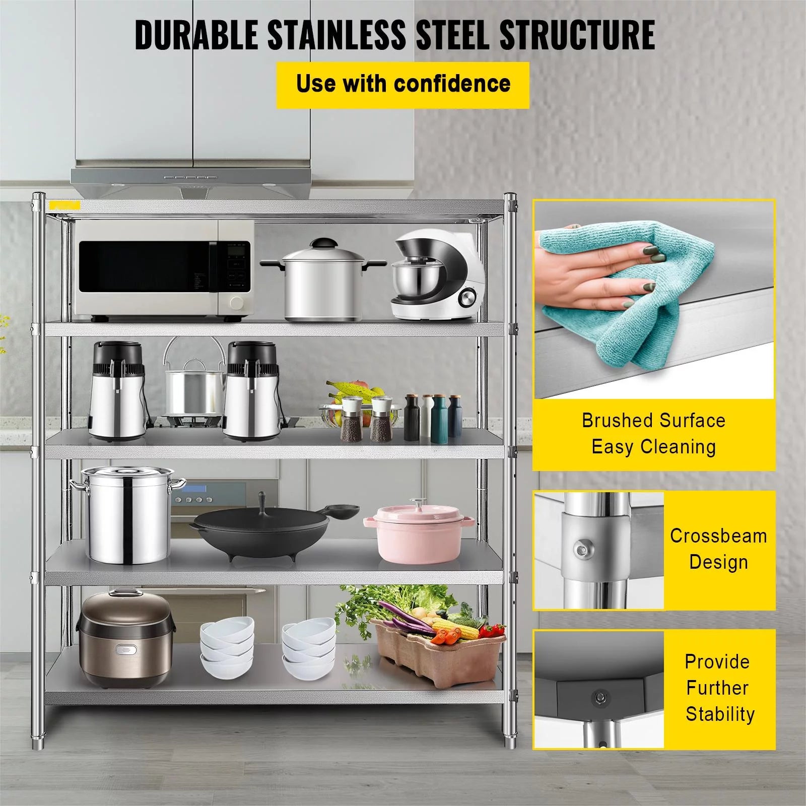 5-Tier Stainless Steel Shelving Unit 60x18.5 inch P13361