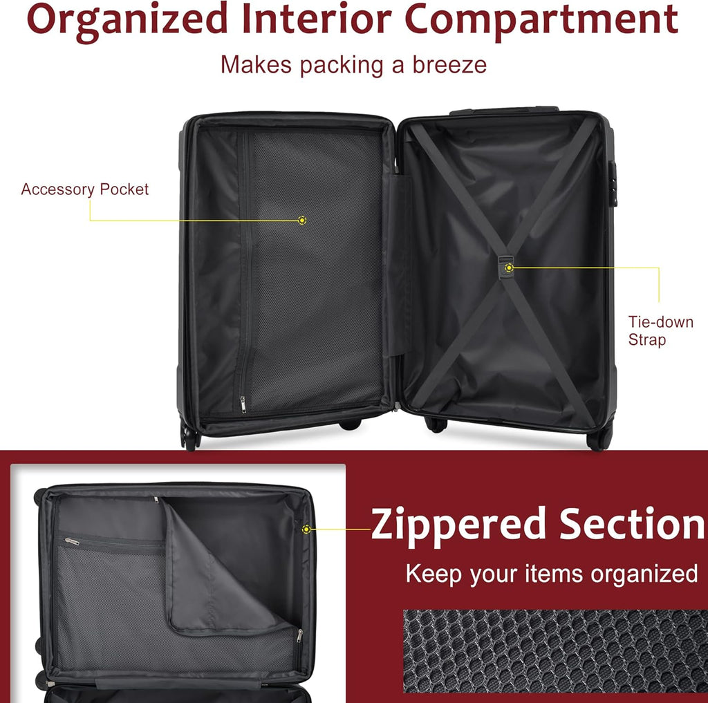 3 Piece Luggage Set, Lightweight Hardshell Spinner Suitcase with TSA Lock G5565