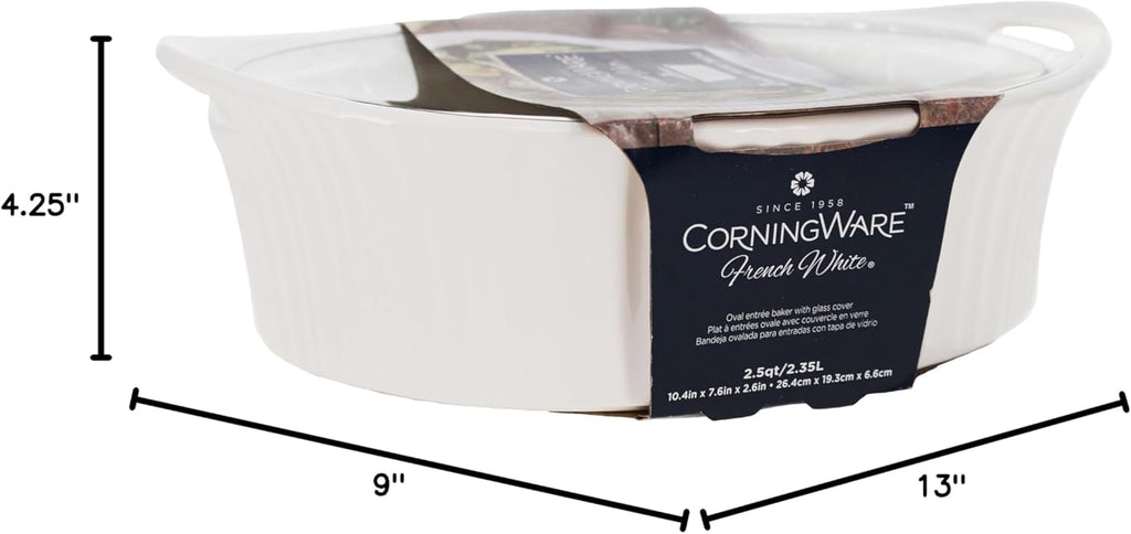 French White 2.5-quart Oval Casserole with Glass Lid O282