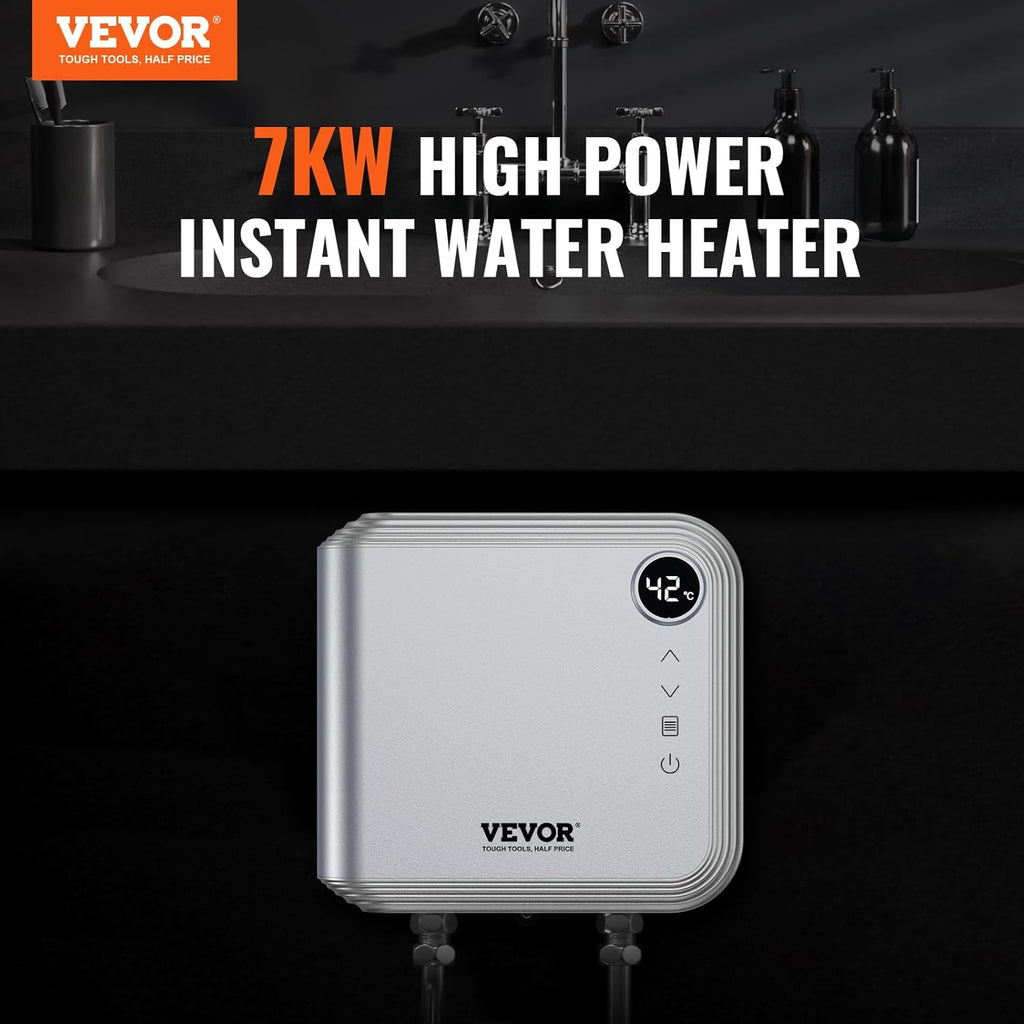 Tankless Electric Water Heater, 7kW On-Demand Under Sink, Digital Display T994515