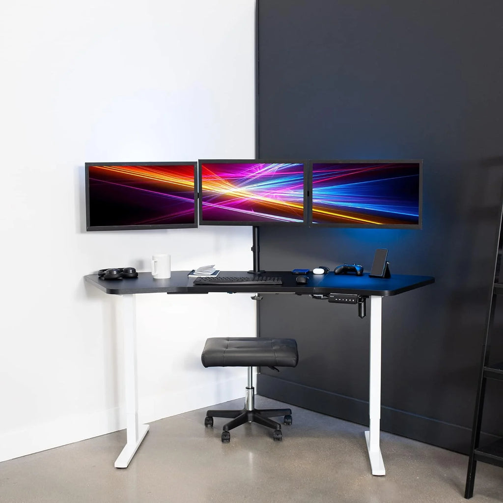 Electric Height Adjustable Stand Up Desk with Black Tabletop and White Frame O655476
