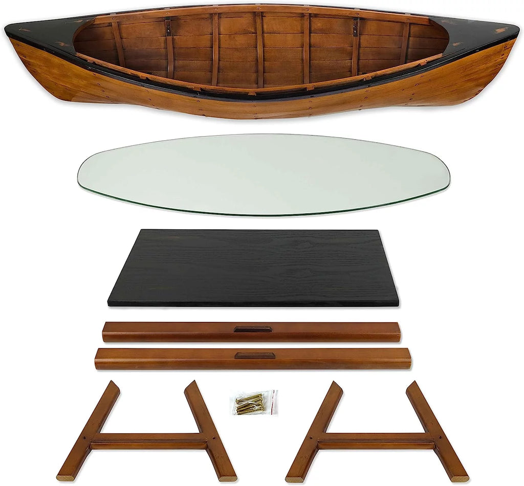 Wooden Boat Canoe Coffee Table Nautical Coastal Decor V68604