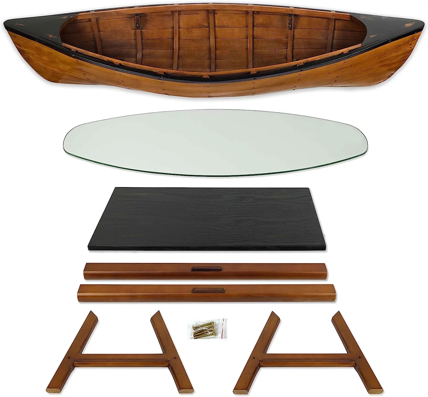 Wooden Boat Canoe Coffee Table Nautical Coastal Decor V68604