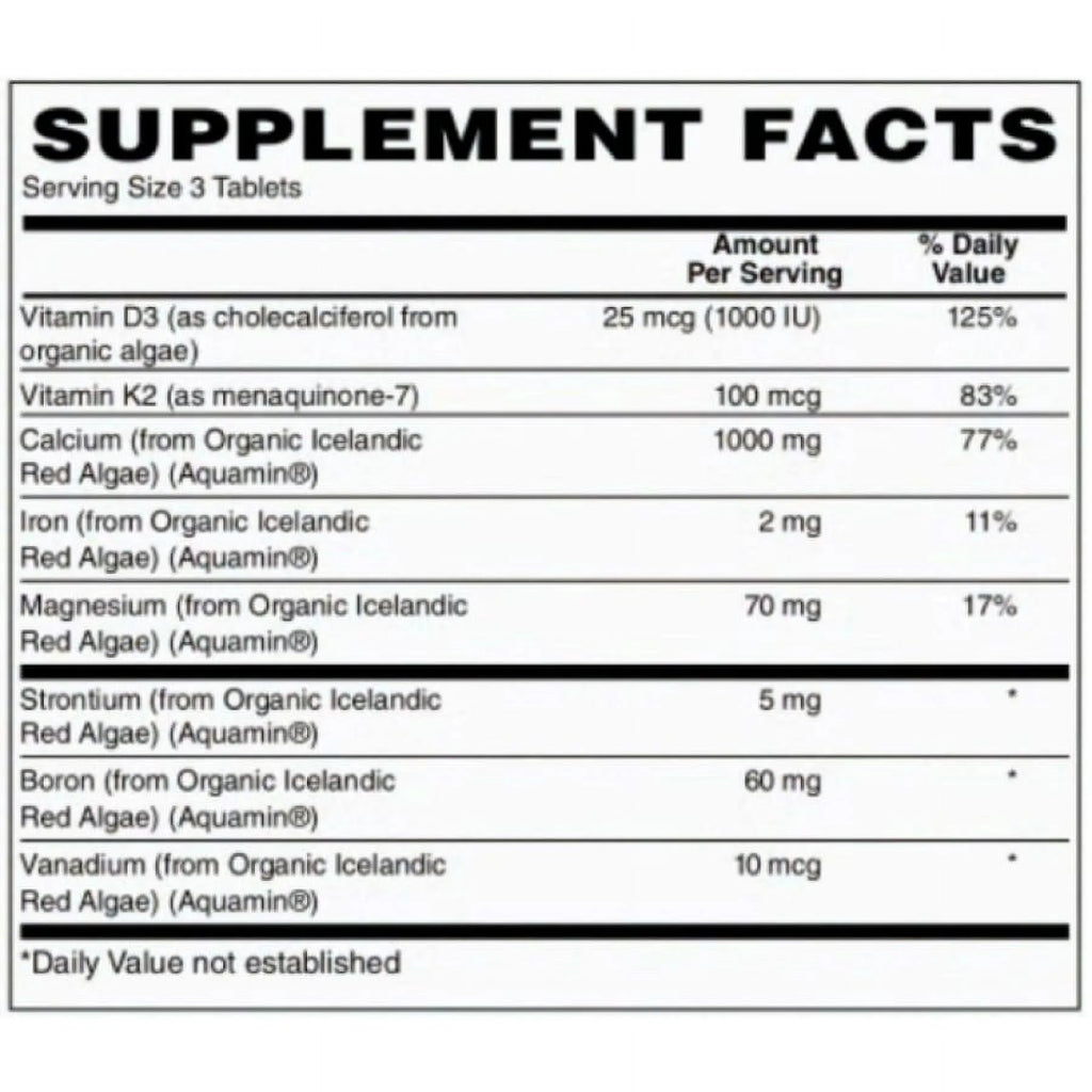 Algae Based Calcium 1,000 mg Tablets with Magnesium, D3, and K2, 90 Count M8632