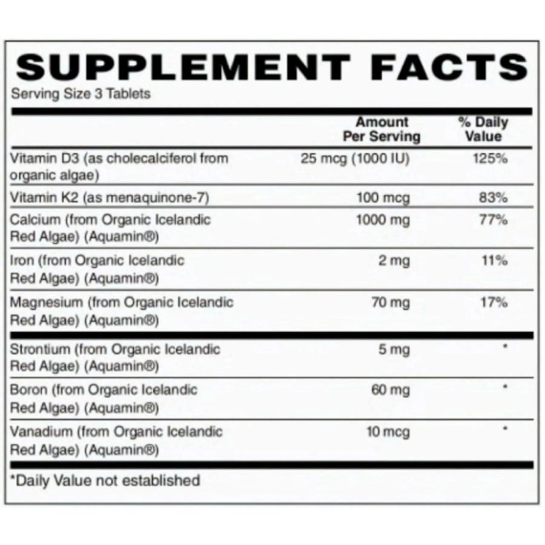 Algae Based Calcium 1,000 mg Tablets with Magnesium, D3, and K2, 90 Count M8632