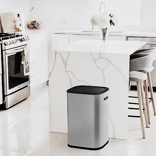 Stainless Steel Dual Trash Can and Recycling Bin, Open Top, 60L T844186