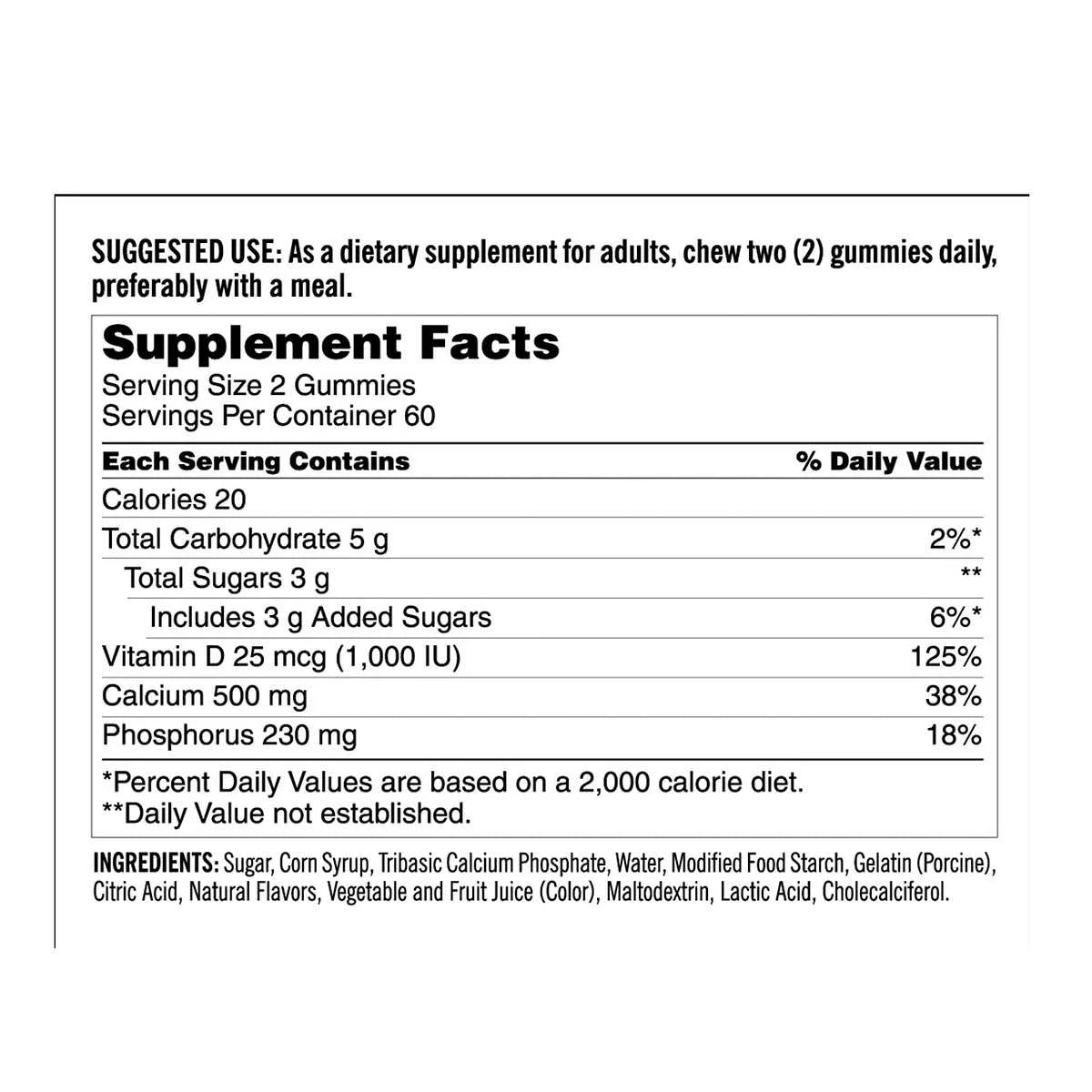 Calcium 500 mg with D3 Gummies, 240 Count U71620