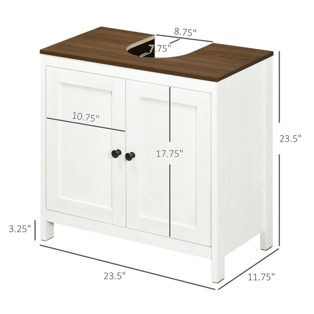 Pedestal Sink Storage Cabinet, Double Doors, Antique White I5289
