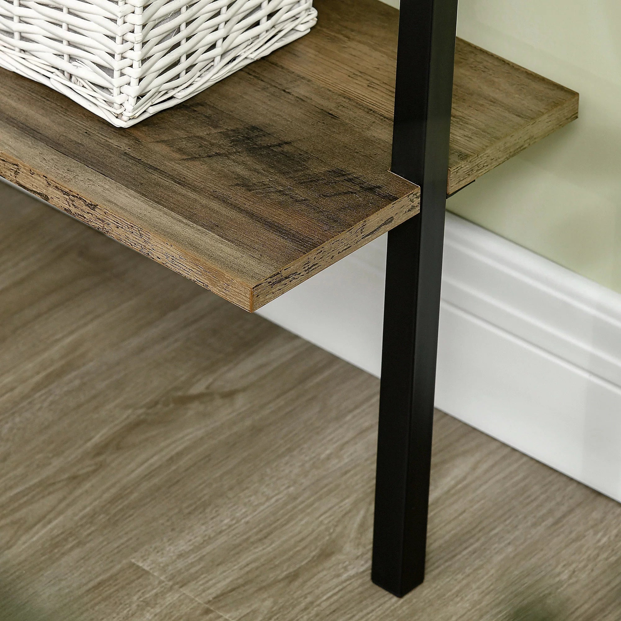 Industrial 5 Tier Wall Mount Ladder Shelf with Metal Frame, Corner Unit E10706
