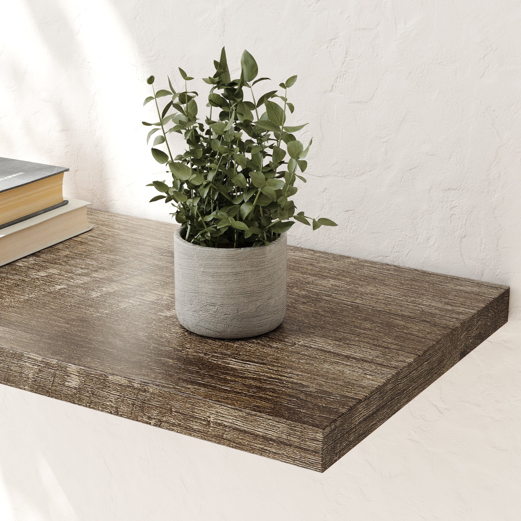 30 inch Wooden Floating Wall Shelf with Invisible Brackets, Set of 2, Rustic Gray J656