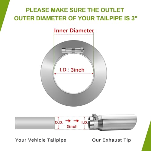 3" Inlet Black Exhaust Tip, 4" Outlet, 12" Length, Stainless Steel, Universal Fit H548