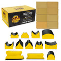 Dura-Gold 12-Piece Contoured Profile 4\" Hand Sanding Block Set with 40 Sheet Hook & Loop Sandpaper Kit - Interchangeable Assorted Convex & Concave Shapes - Sand Wood Woodworking Furniture, Auto Paint