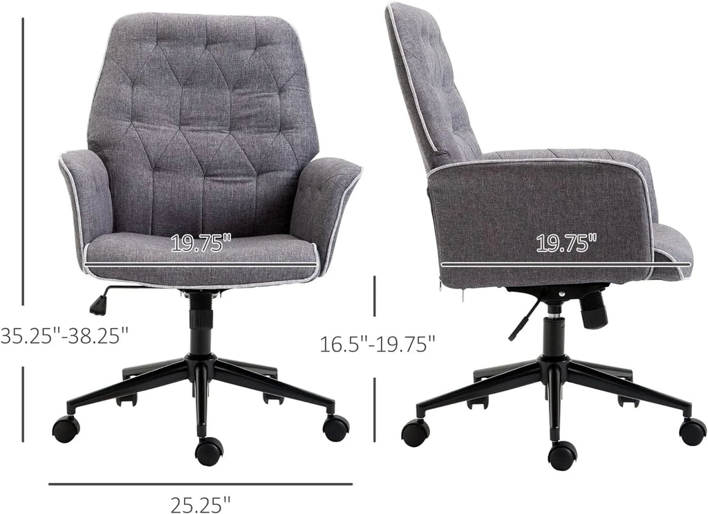 Linen Office Chair, Tufted Adjustable Computer Chair with Swivel Wheels, Dark Gray K806506