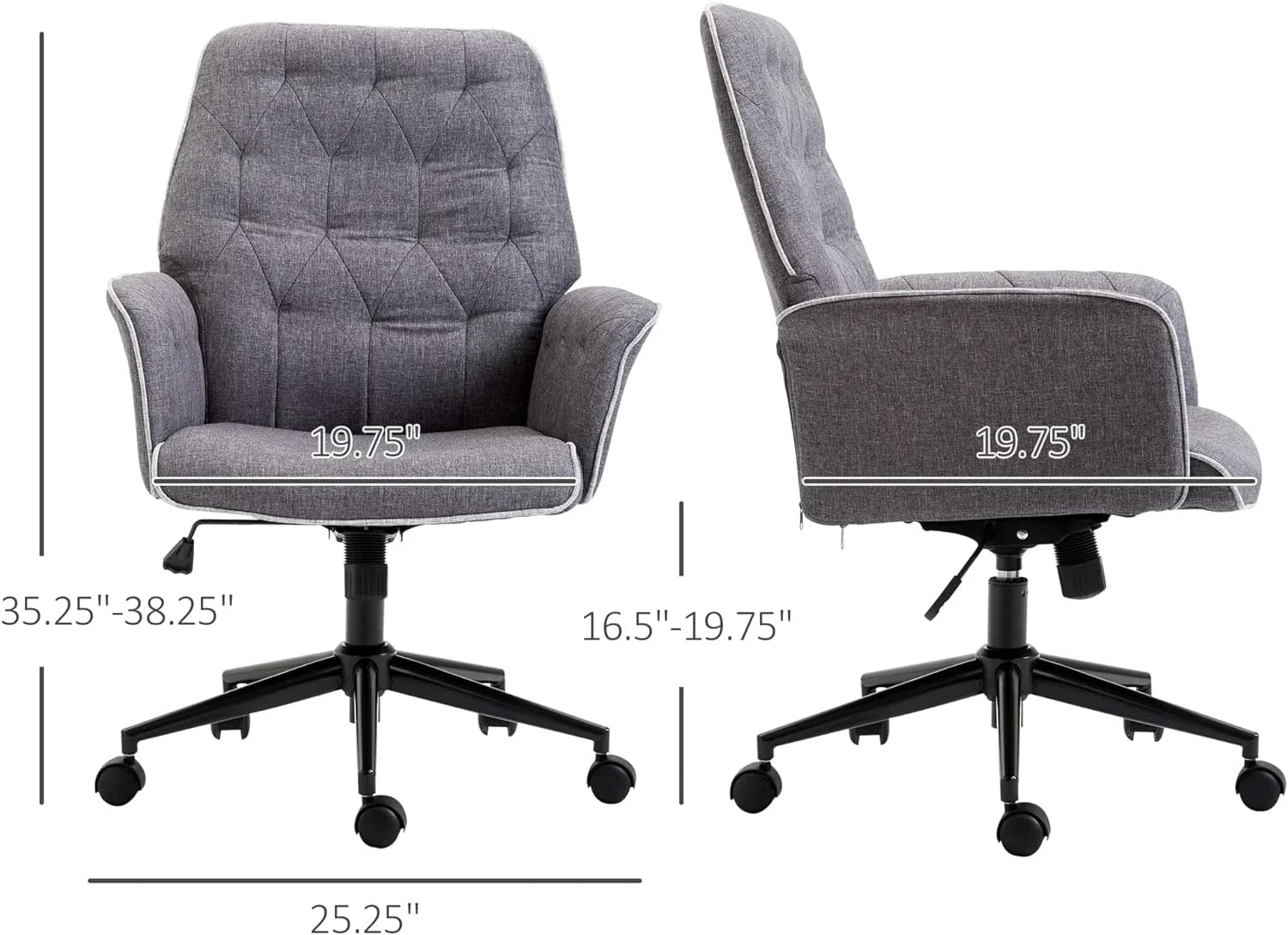 Linen Office Chair, Tufted Adjustable Computer Chair with Swivel Wheels, Dark Gray K806506