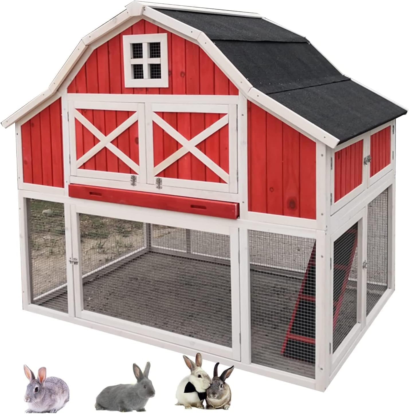 Original Chicken Duck Cage Rabbit Hutch Poultry Habitat, Outdoor Rabbit Hutch-Large Wooden 65 inch Bunny Hutch, with Door/Removable Bottom Wire Mesh/Spacious Living Area, pet House
