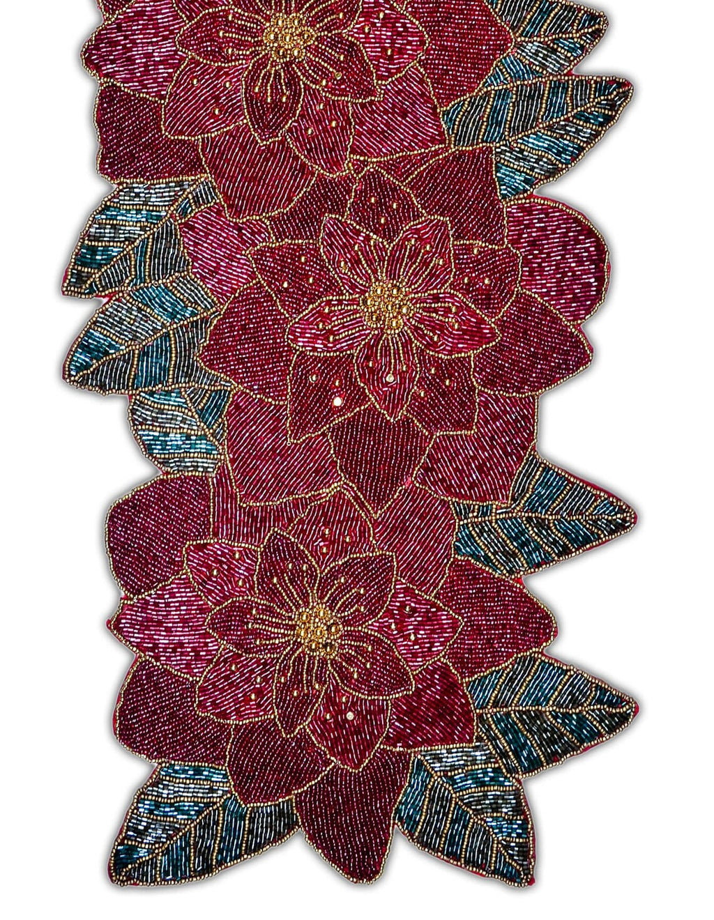 Beaded Christmas Floral Table Runner 13x36 Inch V80688